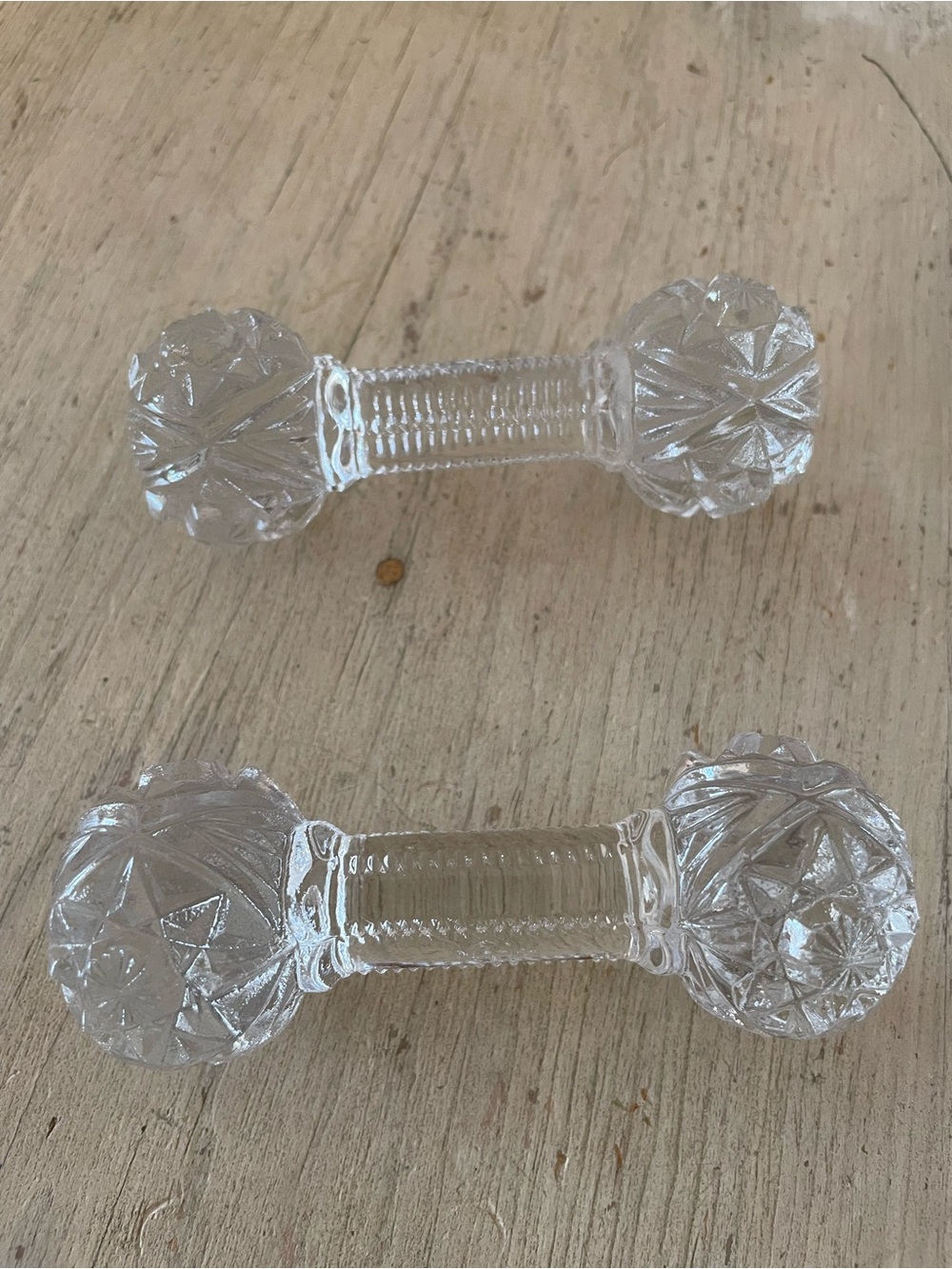 VTG Imperial Glass Co Crystal Dumbbell Knife Rests - Set of 2 (Marked)